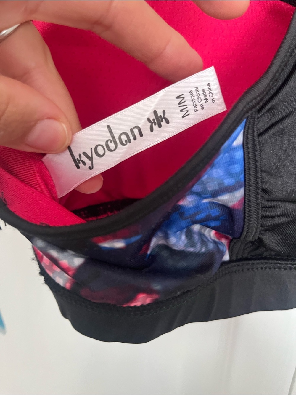 NWT Kyodan Floral Print Racerback Sports Bra in Pink, Blue & Black - Picture 3 of 3